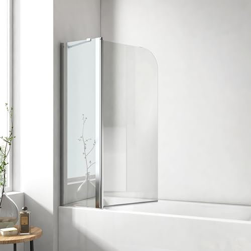 EMKE Mampara de ducha para bañera de 100 x 140 cm, accesorio plegable para bañera, mampara plegable de 6 mm, cristal de seguridad