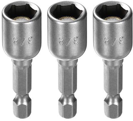 QUARKZMAN 3 Stück Sechskantmutter-Schraubendreher-Bit 3/8 6-Punkte-Steckdose 1/4 Sechskantschaft 1,9 (48mm) Langer Magnetischer Mutternsetzer CR-V Stahl Schnellwechselmutter