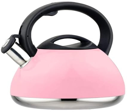 Bollitore da piano cottura da 2,5 l - Bollitore da piano cottura per fornelli a gas e piani cottura elettrici - Acciaio inossidabile - Fischio forte(Rosa)