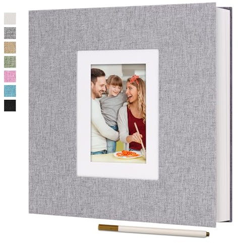 Vienrose Fotoalbum Selbstklebend 40 Seiten Leinen Fotobuch zum Selbstgestalten DIY Scrapbook für Hochzeit Baby Reise Grau