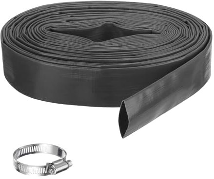 Pool-Rückspülschlauch, 3,8 cm x 15,2 m, verstärkter Ablaufschlauch, PVC, flach liegend, Wasserentladungspumpe, Schläuche für Poolfilter, Schwimmpumpe, mit 1 Klemme, Schwarz