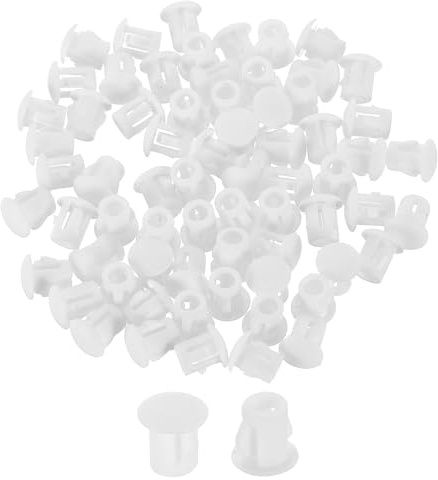 sourcing map 100Pcs Plastic Hole Plugs, 5mm(3/16) Flush Type Panel Plugs, Round Snap Knockout Locking Plugs for Furniture Insert End Caps Panels, White