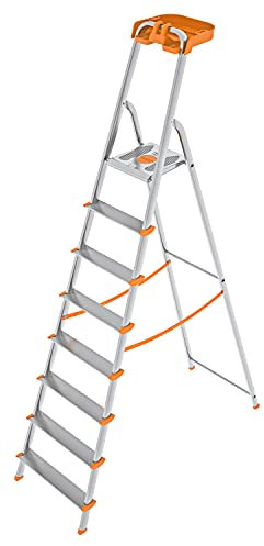 COLOMBO Scala Pieghevole in Alluminio 3/4/5/6/7/8 Gradini – Struttura Robusta, Ampia Piattaforma, Gradini Senza Rivetti e Vaschetta Portautensili – Portata 150Kg, Conforme EN131 TÜV-GS – Made in Italy