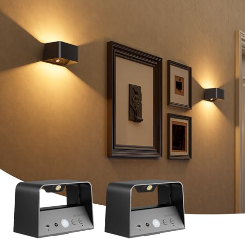 NIORSUN Wandleuchte Innen Akku mit Bewegungssensor, Wandlampe Akku mit Fernbedienung, 3 Farben Wiederaufladbare LED Wandlampe Batteriebetrieben, 5000mAh Wandlicht für Schlafzimmer, Wohnzimmer Black