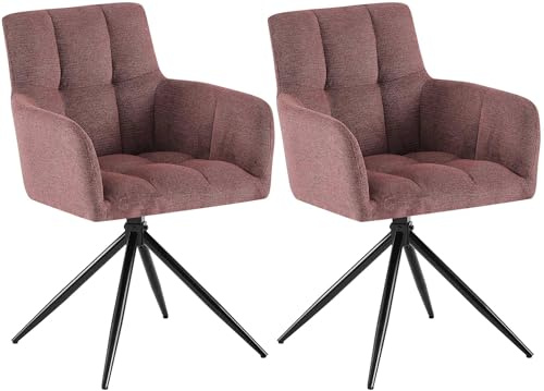CLP Esszimmerstühle 2er Set, Sessel Jonah drehbar mit Armlehnen, Moderne Drehstühle mit Stoff für Wohnzimmer, bis 150 kg belastbar | Farbe rubinrot
