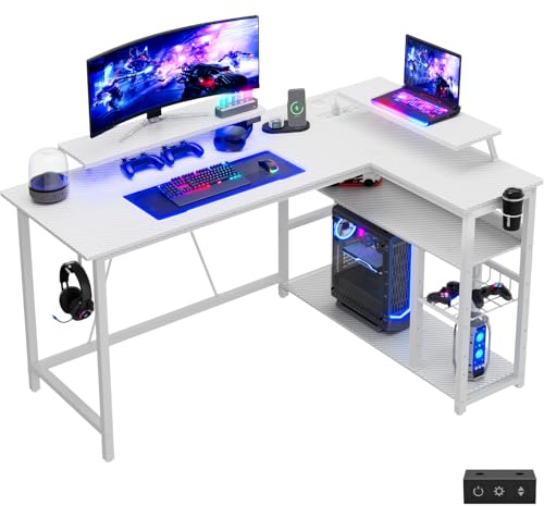 Devoko Scrivania Gaming Angolare 140x80 cm LED Bianco