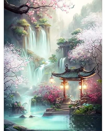 HEIBAGO Paysage Peinture par Numéros pour Adulte, Fleur DIY Peinture Acrylique Kit de Peintures à l'huile sur Toile par Numéro Huile Peintures à la Main avec Pinceaux Kits Artisanat 30x40cm