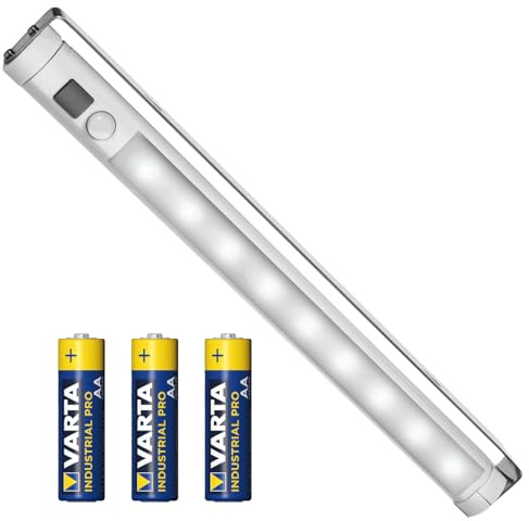 Maclean LED-lampa under skåp MCE166 med PIR-sensor 9 SMD batteridriven 3 x AA Varta Industrial inklusive bärbar inomhusbelysning 360° vridbar automatisk kabelfri lampa för kök omklädningsrum a