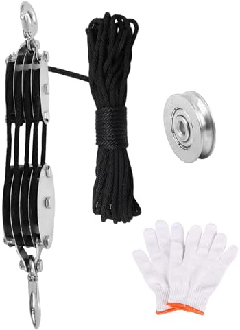 Rope Pulley Hoist with Metal Bearing 400kg Max Load, 20 m (65.6 ft) Nylon Rope 8:1 Heavy duty Steel Hooks Lifting Pulley Block for Hunting Garage Warehouse Construction (4 Pulleys 20M)