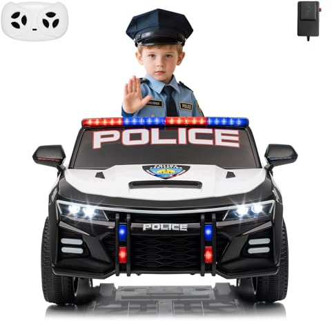 12V Ride on Police Car, Battery Powered Ride-on Toys Cop Cars with Remote Control, Emergency Alert Tones, Flashing Lights, Music, Spring Suspension, Birthday Gift for Boys and Girls
