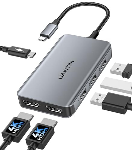 UANTIN 6-in-1 USB C Hub, Type C to Dual HDMI Adapter 4K@60Hz