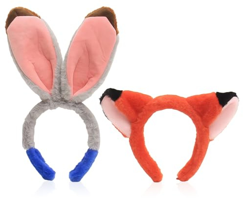 RAOPNHS Juego de 2 diademas de orejas de conejo y orejas de zorro, para parejas, carnaval, disfraz de mujer y carnaval, disfraz de hombre, lindas orejas de animales, diadema para disfraces de carnaval