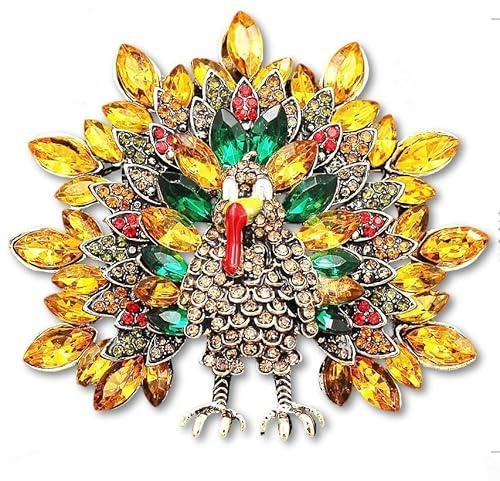 fdsmall Strass Pfauen Brosche Pin Elegante Tierfeder Broschen Vintage Trendy Vogel Pins Hochzeitsfeier Schmuck Souvenir (Gold1)