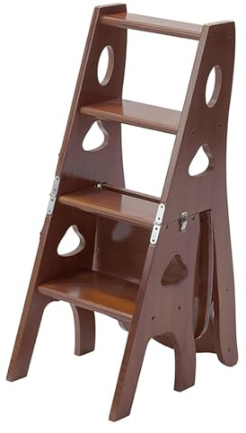 Escalera plegable de madera de 4 niveles, taburete multifuncional con recortes decorativos, escalera interior resistente que ahorra espacio para el hogar