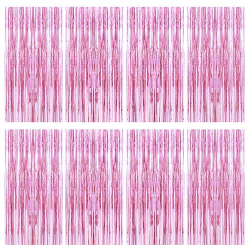 OMJMYY Lametta Vorhang Rosa, 8 Stück Glitzervorhang 1 m x 2 m Glitzer Vorhang Fransen Hintergrund fur Hochzeit Party Halloween Weihnachten und Neujahr Deko
