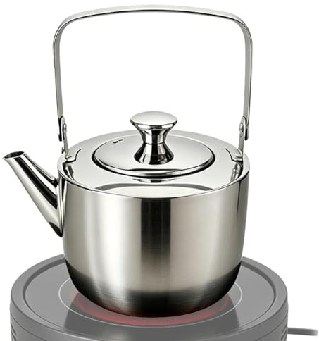 Tekokare I Rostfritt Stål | 1,3 Liter Metallbryggtekanna med Handtag och Te-Infuser - Vattenkokare - För Användning i, på Resor, Restaurang, Lägenhet, Studentrum och Kontor