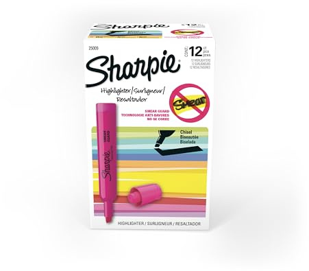 Sharpie Tank Style Highlighters, Chisel Tip, Fluorescent Pink, 12 Count