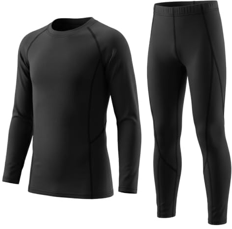 LANBAOSI Boys & Girls Long Sleeve Compression Shirts and Pant 2 Pcs Set, Black2, 12