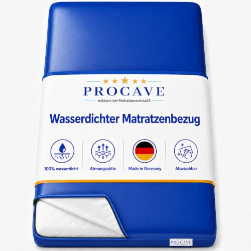 PROCAVE wasserdichter Matratzenbezug in blau. atmungsaktiv und abwischbar 90x200 cm für Matratzen-Höhe 23 cm - Made in Germany