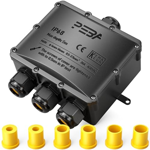 PEBA Cajas de Conexiones Impermeables IP68, Conector de cable estanco, Caja de conexiones de conector de cable Exterior Grande de 4 vías, Apto para cables 4-14 mm Caja Estanca, Negro