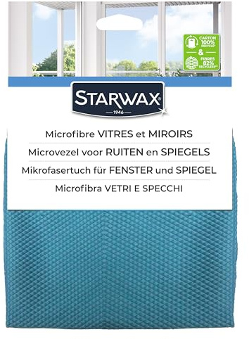 STARWAX - Microfibre pour vitres et miroirs - X4 - technologie nid d'abeilles capture les salissures et micro-goutelettes - non rayante -conception française - polyester et polyamide -format 32x36cm