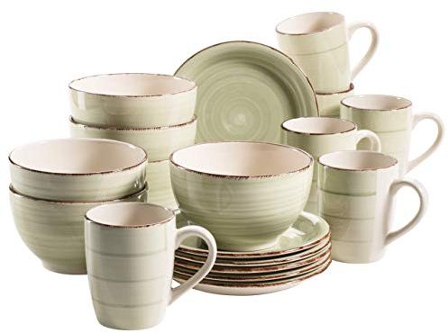 MÄSER Lumaca Servizio da Colazione per 6 Persone, Stile Vintage, in Ceramica Dipinta a Mano, Set da 18 Pezzi, Colore Verde, Gres porcellanato