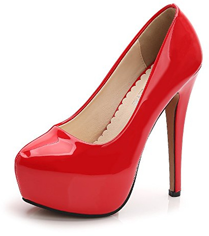 OCHENTA Women's Platform High Heels Dress Pumps Closed Toe Slip On Wedding Shoes Patent Leather Red 36 - US 6