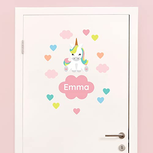 Klebekerlchen® Türaufkleber personalisiert mit Namensschild – Türschild Kinderzimmer & Babyzimmer Wandtattoo – selbstklebende Wandsticker - Kinderzimmer Deko Junge & Mädchen – Rosa Einhorn