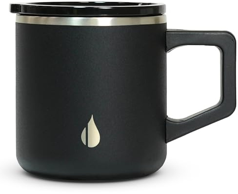 Elemental Insulated Coffee Mug - Triple-Wall Stainless Steel Summit Travel Cup for Hot and Cold Drinks - Thermal Coffee Mug with Lid and Handle for Camping, Office & Travel 350ml - Black