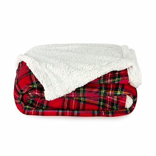 Caritex Coperta Plaid Tartan in Pile Coral e Sherpa - Dimensioni Varie W462 Singolo 130x160 cm Rosso