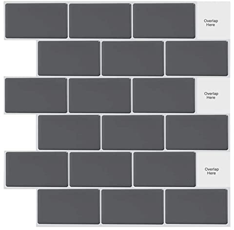 WoStick 10-Stück Dunkelgrau Fliesenaufkleber Küchenrückwand Fliesen Klebefliesen Fliesenfolie 3d Selbstklebende Küche Bad (30,5 x 30,5 cm)