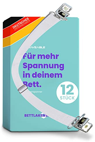 Haveable Bettlakenspanner 50-200 cm, Betttuchspanner 12 Stück, verstellbar | Spannbettlaken Spanner, Bettlaken Spanner, Topper, Metallclips, elastisch, faltenfrei, Matratze
