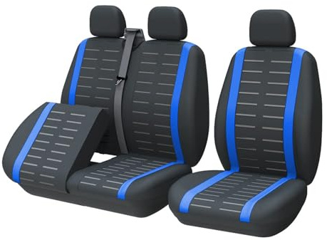 TOYOUN 1+2 Sitzbezüge für Transporter LKW Geteilte Basis Stauraum Blau | Atmungsaktive Sitzbezüge Passend für die Vorderen Einzel- und Doppelsitze von Vans Trucks und LKW Sitzschoner Zubehör