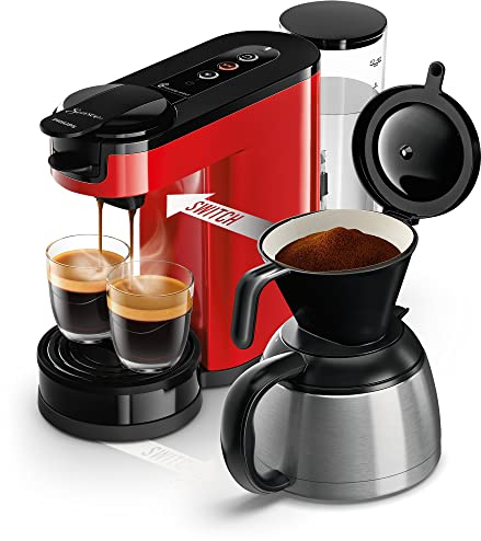 Versuni Philips Domestic Appliances SENSEO Switch Pad and Filter Coffee Maker, 2-in-1 Brewing Technology, 1 Litre Water Container, 7 Cups in One Pass Monza Red (HD6592/84)