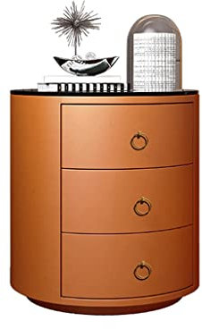 BNNP Nachttische Home Runder Nachttisch mit Schubladen Wohnzimmer Schlafzimmer Leder Glas Arbeitsplatte Aufbewahrung Nachttisch Aufbewahrung Beistellschrank Nachttisch Beistelltisch (Farbe: Orange,