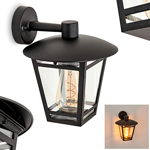 HOFSTEIN Außenwandleuchte Ausipar, Außenwandlampe aus Metall/Glas in Schwarz/Klar, Wandleuchte Down außen im Landhaus/Industrial-Stil, Lichteffekt, E27, IP44, Hof, Außenbereich, Terrasse, Haustüre