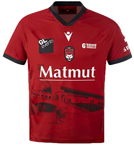 Macron Officiell Lou Rugby-tröja för utomhusbruk, Lyon, röd, XXL