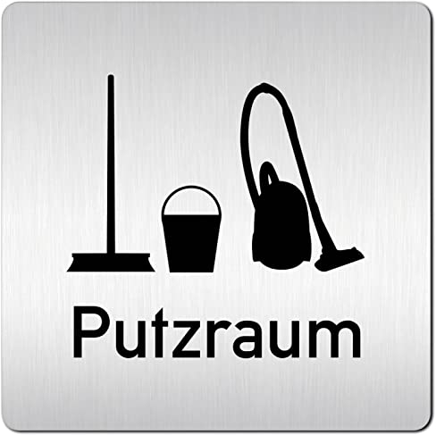 Türschilder24 XXL Schild - Türschild • 125 x 125 mm • Putzraum - Hauswirtschaft • Stabile Schilder aus 1,5 mm Aluminium Vollmaterial • 100% Made in Germany (Putzraum Text)
