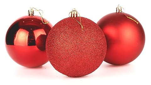 Lot de 3 Boules de Noël incassables de 10 cm - Rouge - Décorations de Noël à Suspendre - Brillantes, Mates, pailletées