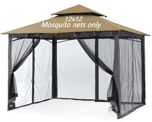 Tiimmgaal Moskitonetz für Pavillon, Baldachin, Zelt, Ersatz-Moskitonetz mit Gleitringen, 4 Türen, Reißverschluss, einfach zu installieren, schwarz (nur Netz) (3,6 x 3,6 m)
