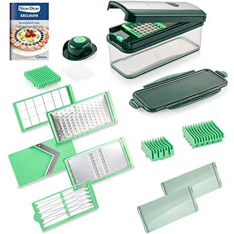Genius Nicer Dicer Exclusive | Set 15-tlg. - Gemüseschneider, Würfel, Streifen, Scheiben inkl Auffangbehälter, Salatschneider