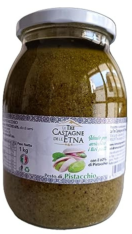 Pesto di Pistacchio 1 KG - Pesto Gourmet Artigianale per Pasta, Bruschette e Ripieni - Prodotto di Alta Qualità Siciliana - Le Tre Castagne dell'Etna