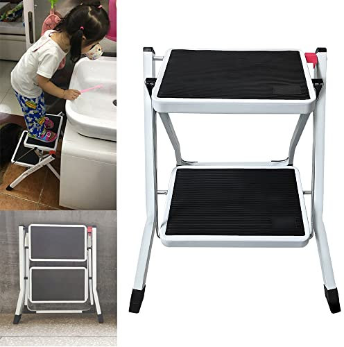 Fold Up Step - Small Steps Foldable 2 Step Ladder, Folding Caravan Step Stool, Heavy Duty Metal Steel Portable Stepladder, Anti-Slip with Easy to Store, for Home, Kitchen and Garage
