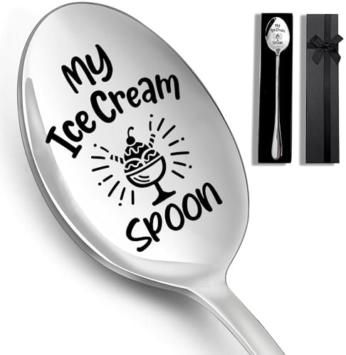 My Ice Cream Spoon Engraved Stainless Steel Spoon, Ideal Coffee and Ice Cream Spoon for Women Men Friends Sister Mom Birthdays Christmas Thanksgiving Day Gift