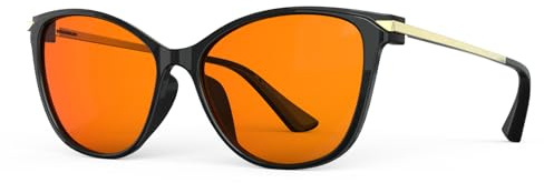 Bloomoak-99% Blaulicht-blockierende Brille-Gaming-Brille-blendfrei-Anti-Ermüdung-geeignet für Bildschirme, Spiele, Fernseher (Orange – 99% – Katzenaugen-Schwarz, Katzenauge)