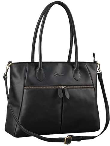 Benthill Damen Handtasche Leder - Hochwertige Ledertasche - Große Klassische Damentasche/Shopper - Elegante Umhängetasche - Schultertasche, Farbe:Schwarz