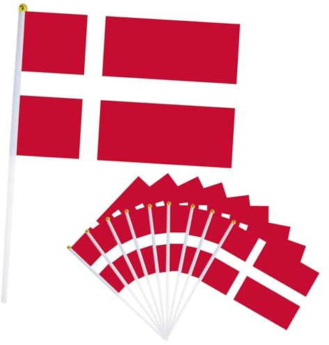 10er Flagge Dänemark, Klein, 21x14cm - Oly Handflagge für Oly Deko 2024, Euro Fußball Party EM Deko