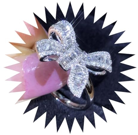 Ringe Damen Ring Für Damen Frauen Finger Herren Geschenk Schmetterlingsleiter, Quadratischer Diamantring, Schöner Luxus-Diamantring, Temperament-Damen-Ehering 11S2