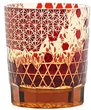 QTANZIQI Bicchiere da Whisky per Bevande, Cognac, vodak, Bicchieri di Cristallo in Stile Giapponese intagliati a Mano, Vetro colorato Multicolore, 9 Once (Rosso) Silk Pillowcase