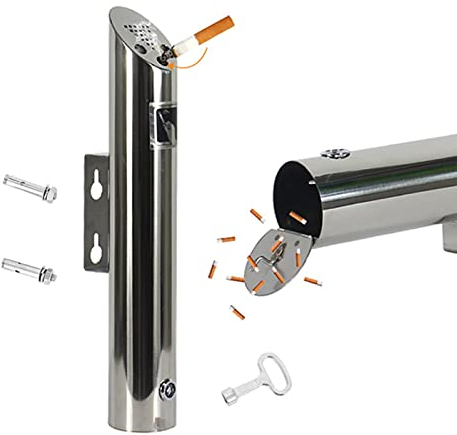 Aschenbecher, Standaschenbecher, Wandaschenbecher, Edelstahlaschenbecher, winddichter Zigarettenaschenbecher for den Außenbereich, Premium-kommerzieller abschließbarer Aschenbecher zur Wandmontage, fo